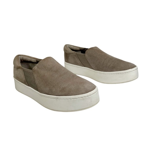 Vince Stone Gray Warren Nubuck Leather Platform Slip On Sneakers - Picture 1 of 15